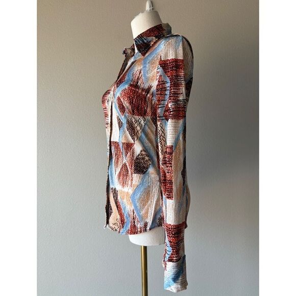 vintage 70s abstract print button front long sleeve - Picture 3 of 5